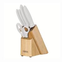 Jogo Facas Plenus Lâminas Inox Cabos Branco Off White Suporte Madeira 6pc - Tramontina 23498315 - 1