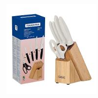 Jogo Facas Plenus Lâminas Inox Cabos Branco Off White Suporte Madeira 6pc - Tramontina 23498315 - 3