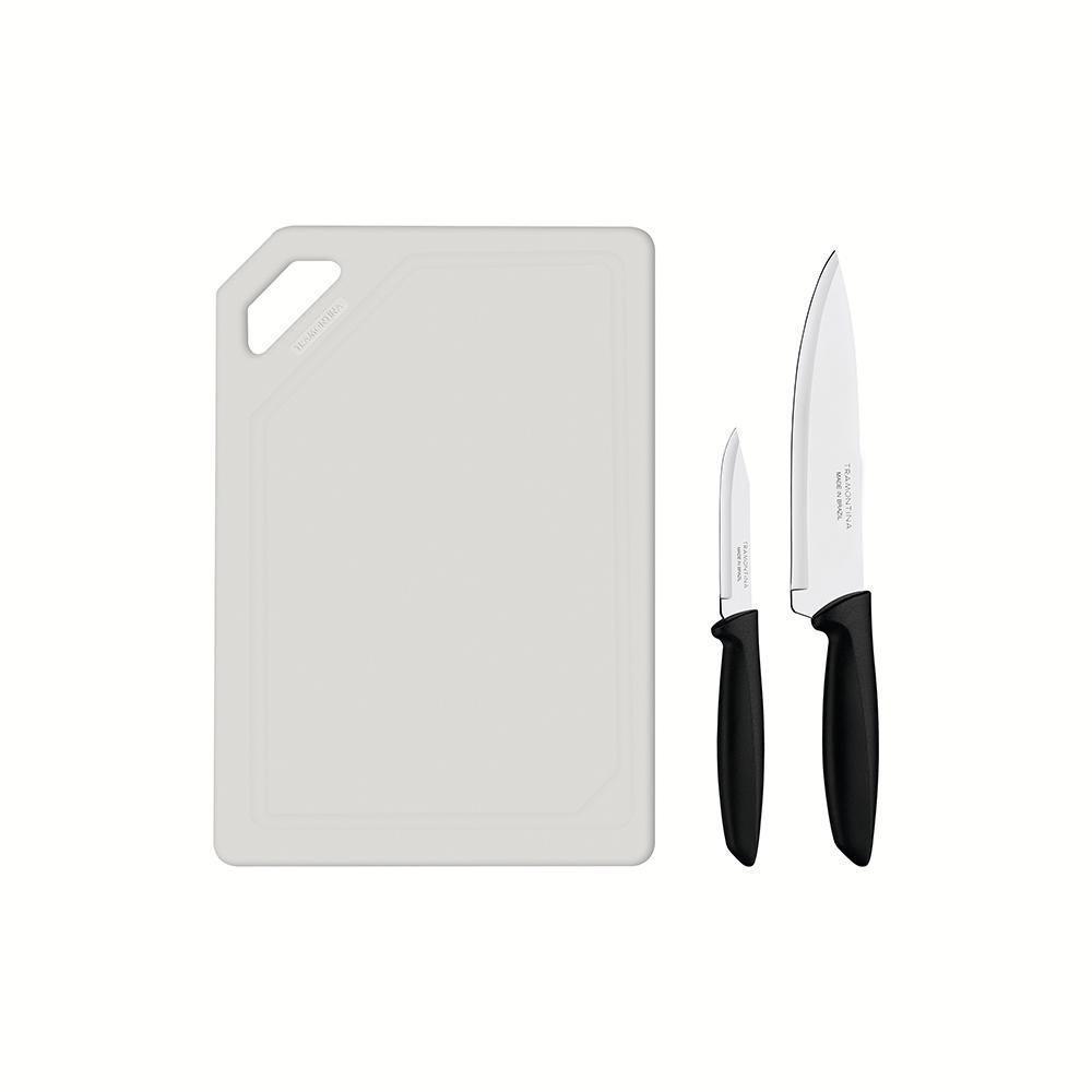 Kit Para Carnes E Legumes Plenus Lâminas Inox Cabos Preto E Tábua 3 Peças - Tramontina 23498014 - 1