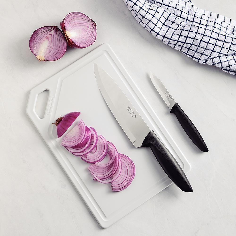 Kit Para Carnes E Legumes Plenus Lâminas Inox Cabos Preto E Tábua 3 Peças - Tramontina 23498014 - 4