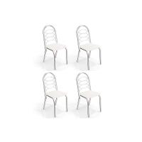 Sala De Jantar Volga Tampo De Vidro 95x95cm E 4 Cadeiras Holanda Cromada Branco - 2