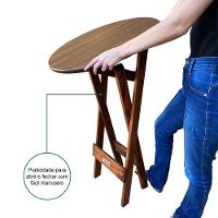 Conjunto Bistrô Mesa Dobrável De Madeira Redonda Com 4 Banquetas Imbuia - Tarimatã