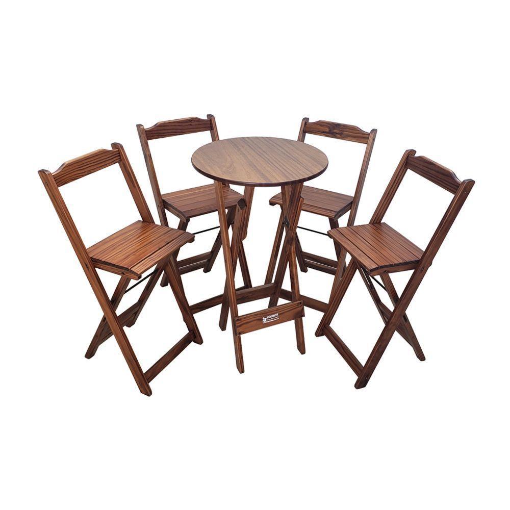 Mesa Bistrô Dobrável De Madeira Redonda Com 4 Banquetas Imbuia - Tarimatã - 1