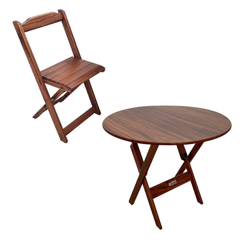 Conjunto Dobrável Mesa De Madeira 90cm Redonda Com 6 Cadeiras Imbuia - Tarimatã - 2