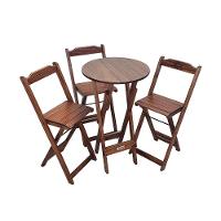 Mesa Bistrô Dobrável De Madeira Redonda Com 3 Banquetas Imbuia - Tarimatã - 1
