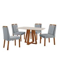 Conjunto Sala De Jantar Mesa Floripa 120x80cm Off White Com 4 Cadeiras Luna Linho Cinza - 1