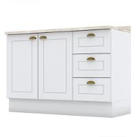 Balcão Pia 2 Portas E 3 Gavetas 120cm Americana Branco Com Tampo Calcare - Móveis Henn Branco-calcare - 1