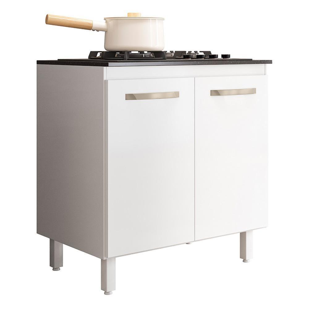 Balcão De Cozinha Fit 80 2 Portas Branco Com Tampo Mdp Para Cooktop - Nicioli Branco - 1