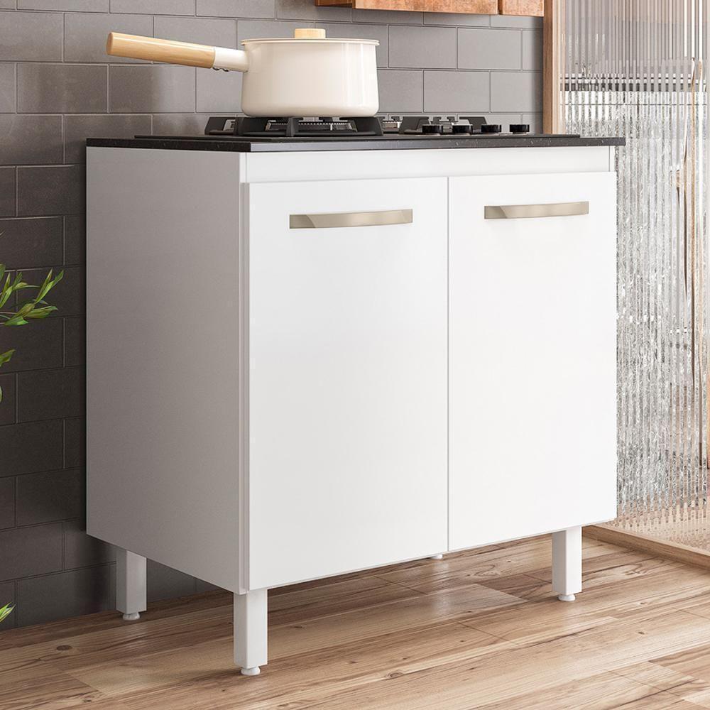 Balcão De Cozinha Fit 80 2 Portas Branco Com Tampo Mdp Para Cooktop - Nicioli Branco - 2