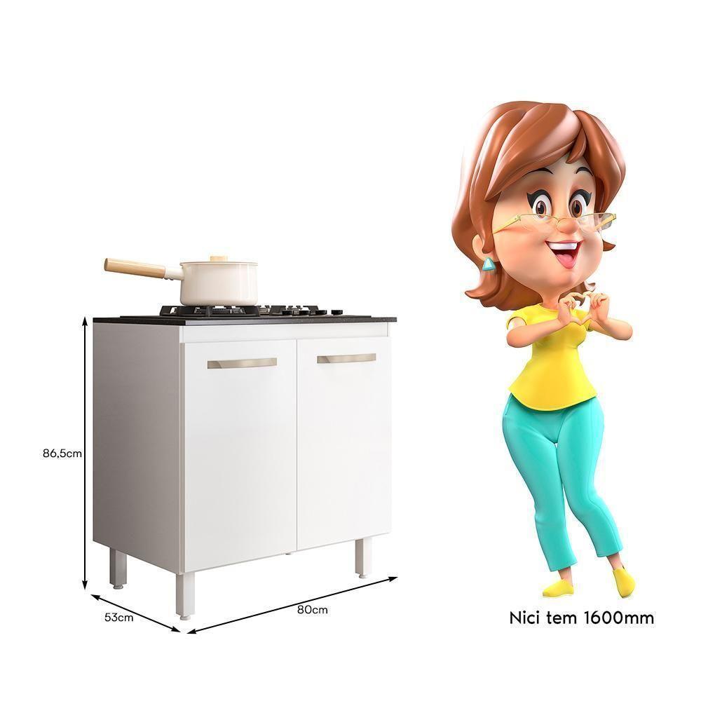 Balcão De Cozinha Fit 80 2 Portas Branco Com Tampo Mdp Para Cooktop - Nicioli Branco - 4