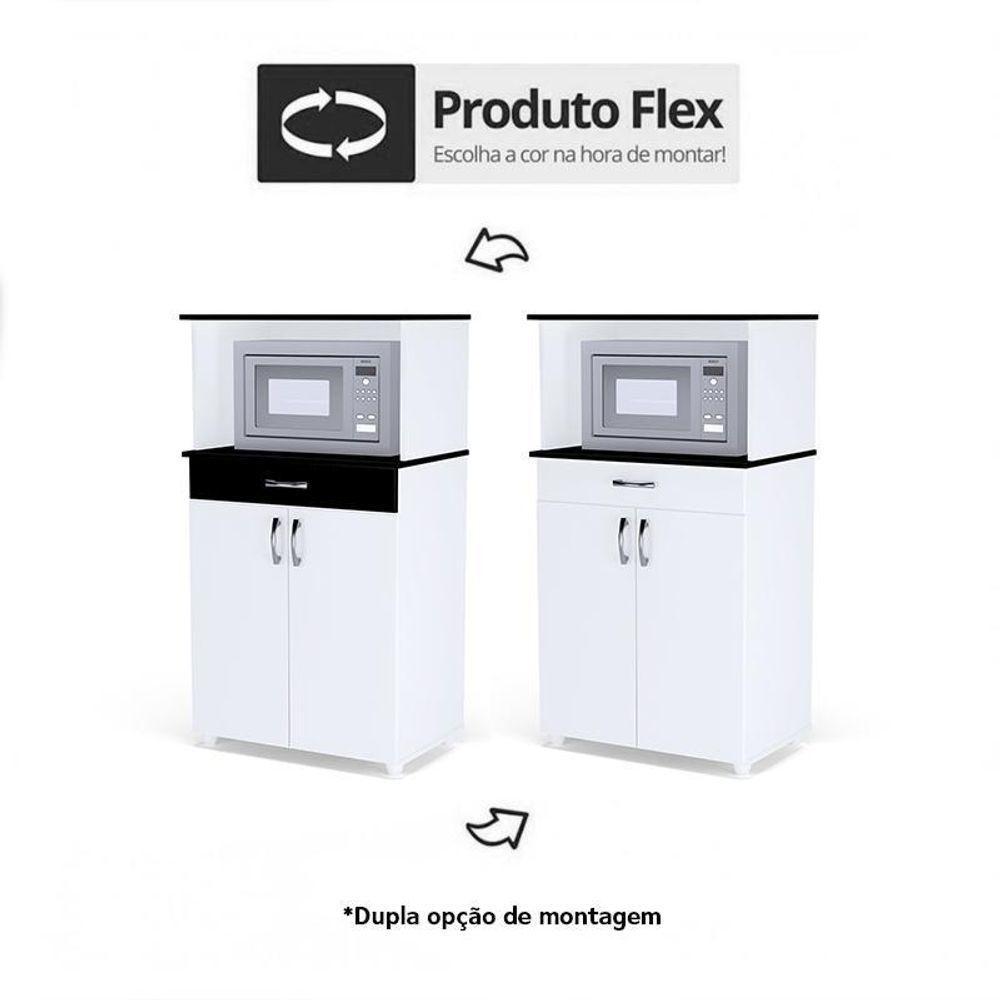 Balcão Cozinha Para Micro-ondas Carina Branco-preto - Ajl Móveis Branco-preto - 3