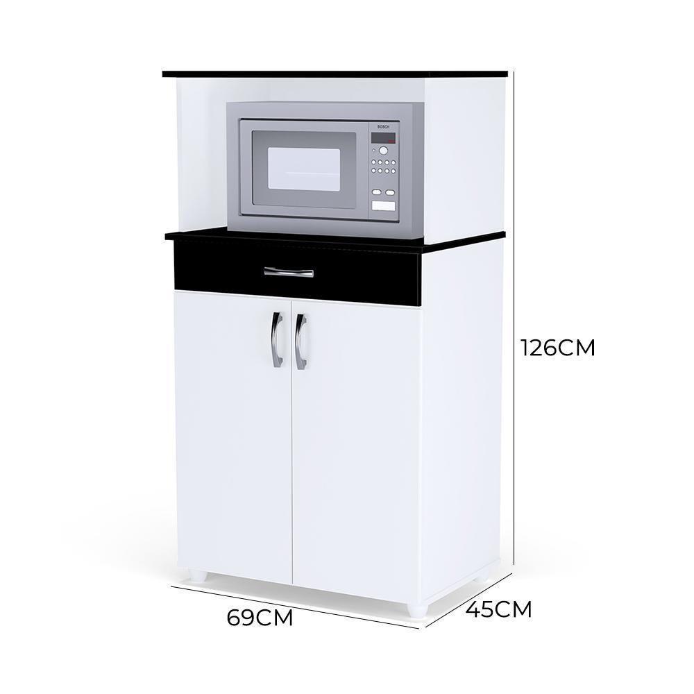 Balcão Cozinha Para Micro-ondas Carina Branco-preto - Ajl Móveis Branco-preto - 4