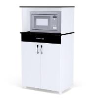 Balcão Cozinha Para Micro-ondas Carina Branco-preto - Ajl Móveis Branco-preto - 1