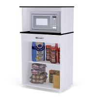 Balcão Cozinha Para Micro-ondas Carina Branco-preto - Ajl Móveis Branco-preto - 2