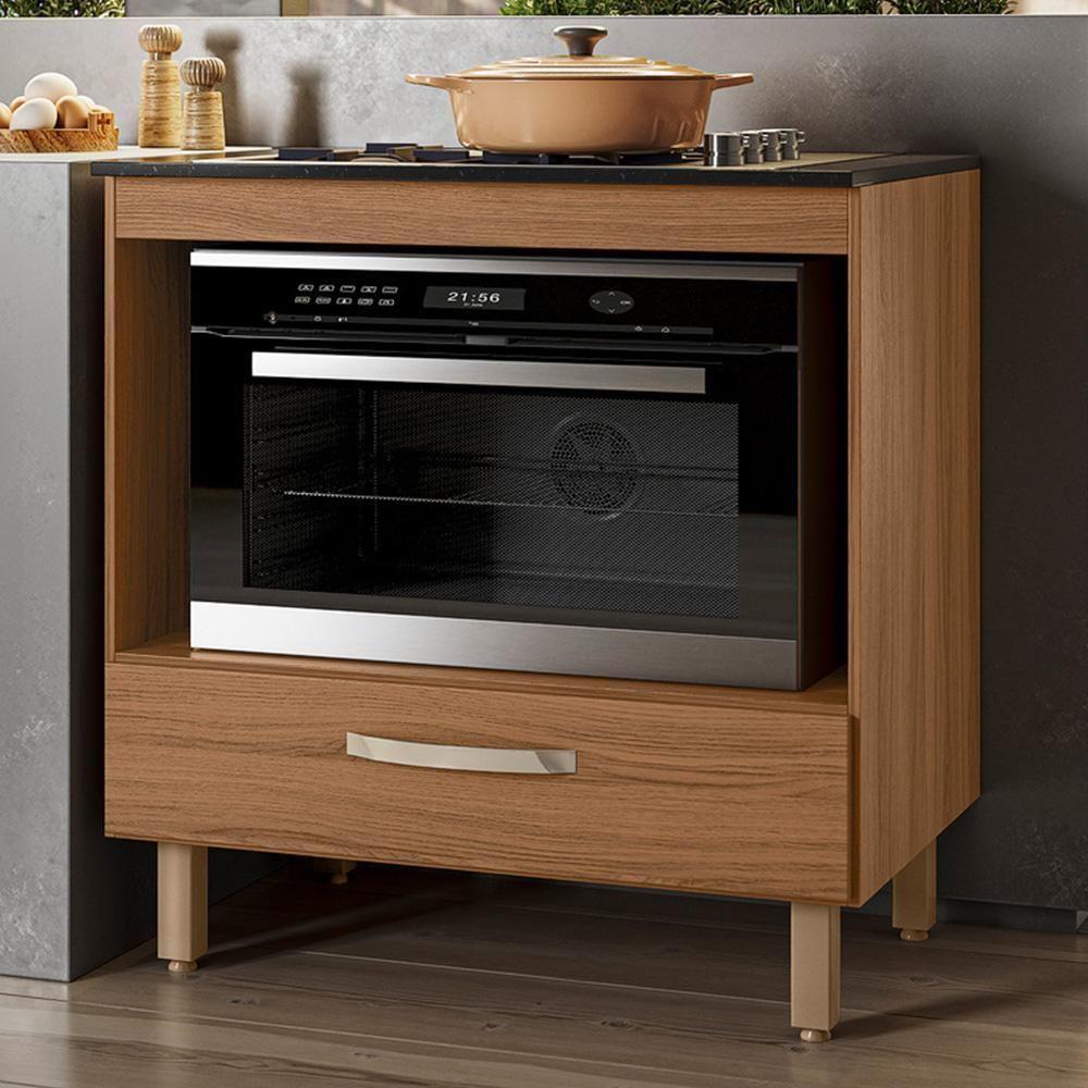 Balcão De Cozinha Fit 80 Ipê Com Tampo Mdp Para Cooktop - Nicioli Ipê - 2