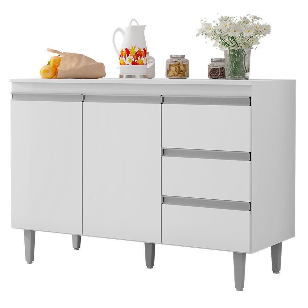 Balcão Pia Andréia 120cm Branco Com Tampo Mdp - Ajl Móveis Branco - 1