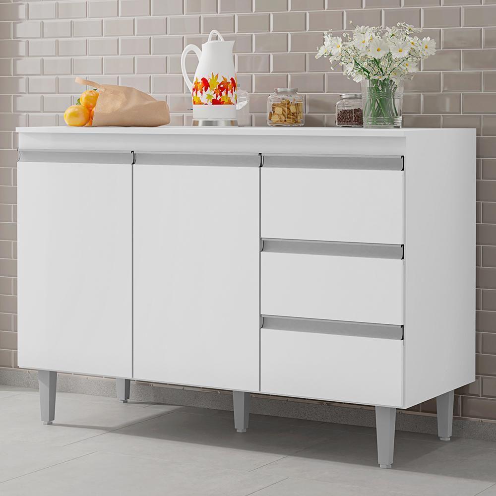 Balcão Pia Andréia 120cm Branco Com Tampo Mdp - Ajl Móveis Branco - 2