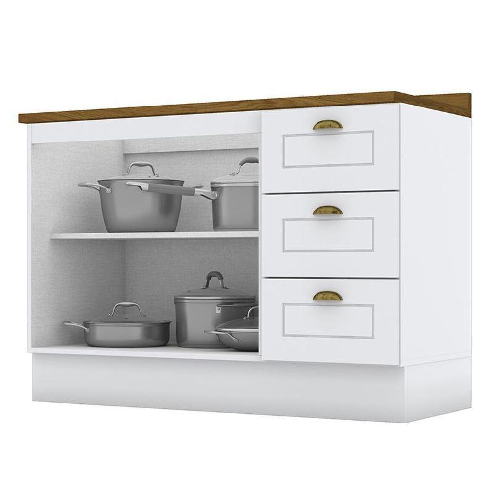 Balcão Pia 2 Portas E 3 Gavetas 120cm Americana Branco Com Tampo Nature - Móveis Henn Branco-nature - 2