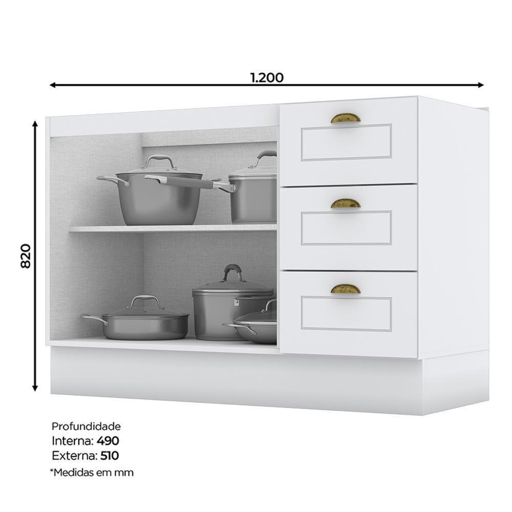 Balcão Pia 2 Portas E 3 Gavetas 120cm Americana Branco Com Tampo Nature - Móveis Henn Branco-nature - 4