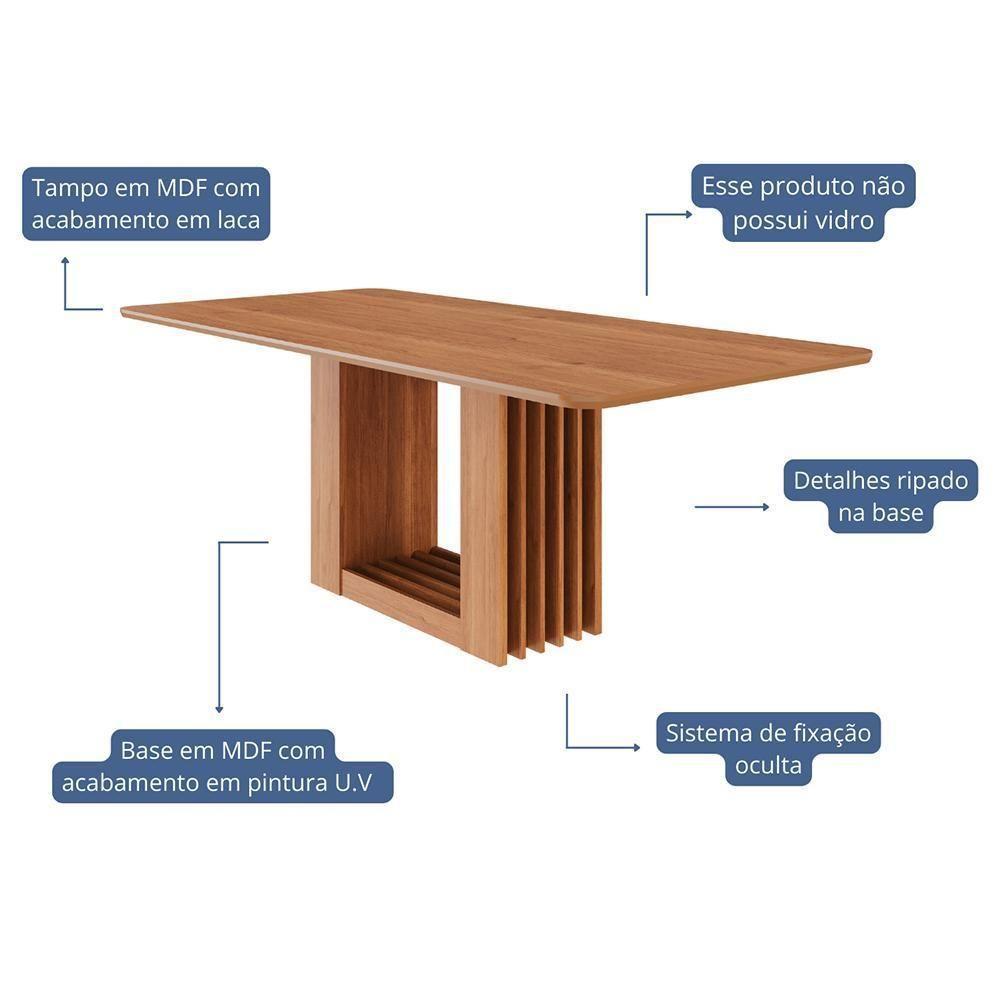 Mesa De Jantar Retangular Ariela 210x100 Cinamomo Com Tampo Em Mdf - Cimol Móveis Cinamomo - 2