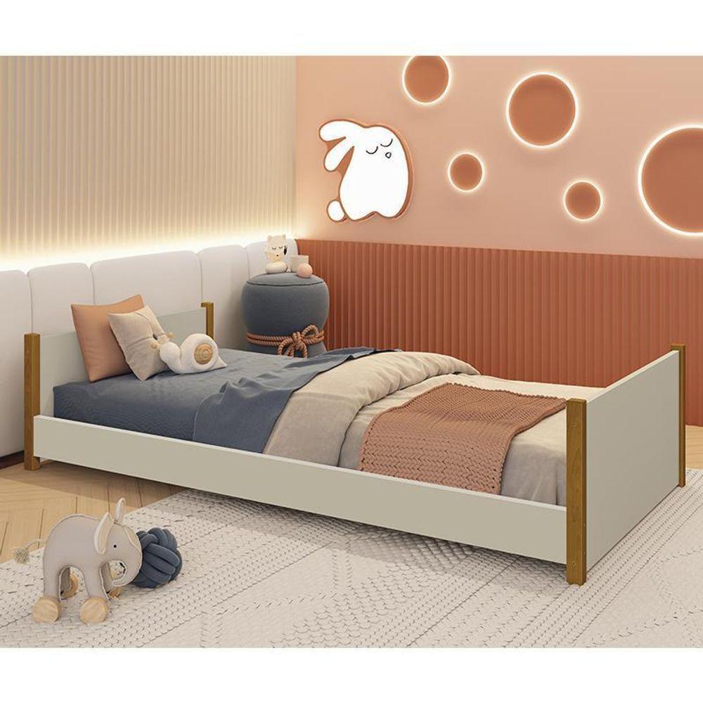 Cama Evolutiva 2 Em 1 Ravi Areia Fosco Pés Amadeirado Com Colchão D33 - Reller Móveis Areia Fosco - 2