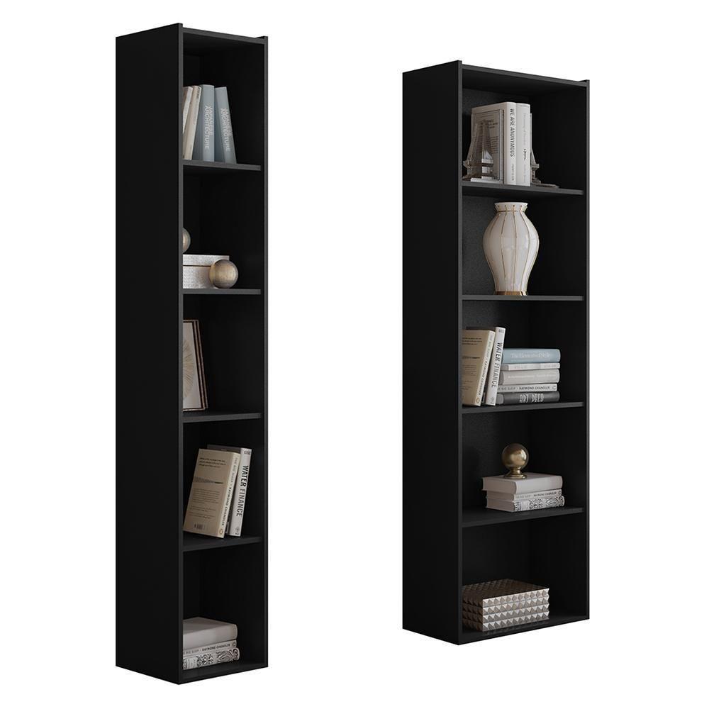 Kit Estante Livreiro Janaina E Luiza Com Prateleiras Preto - Ajl Móveis Preto - 1