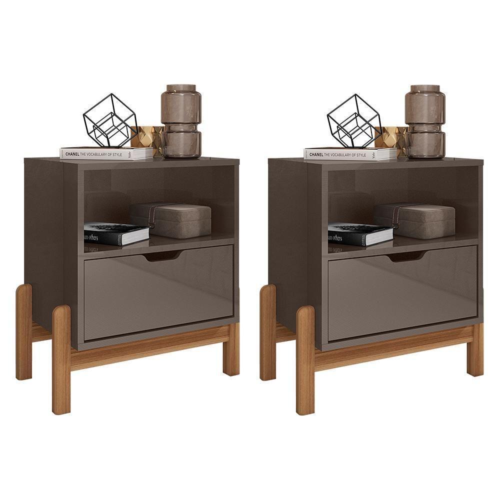 Kit 2 Mesas De Cabeceira Antares 1 Gaveta Cinza Pérola - Casa D Cinza Pérola - 1