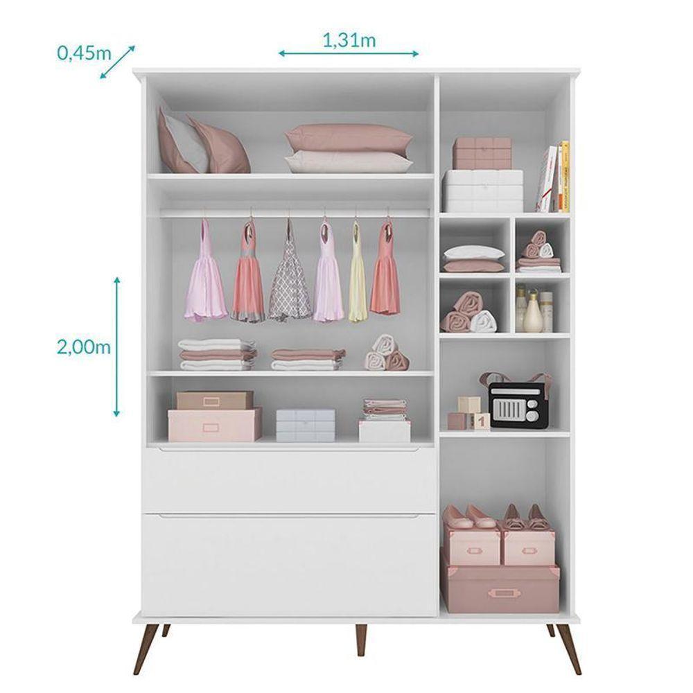 Jogo De Quarto Infantil Retrô Alice Guarda Roupa E Cômoda Com Porta Branco - Pr Baby Branco - 4