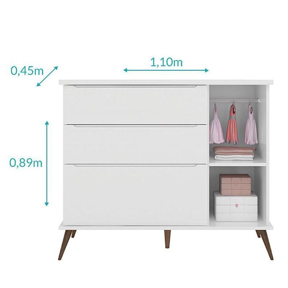 Jogo De Quarto Infantil Retrô Alice Guarda Roupa E Cômoda Com Porta Branco - Pr Baby Branco - 6