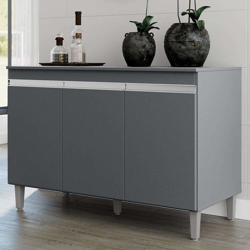 Balcão Pia Manu 120cm Cinza Com Tampo Mdp - Ajl Móveis Cinza - 2