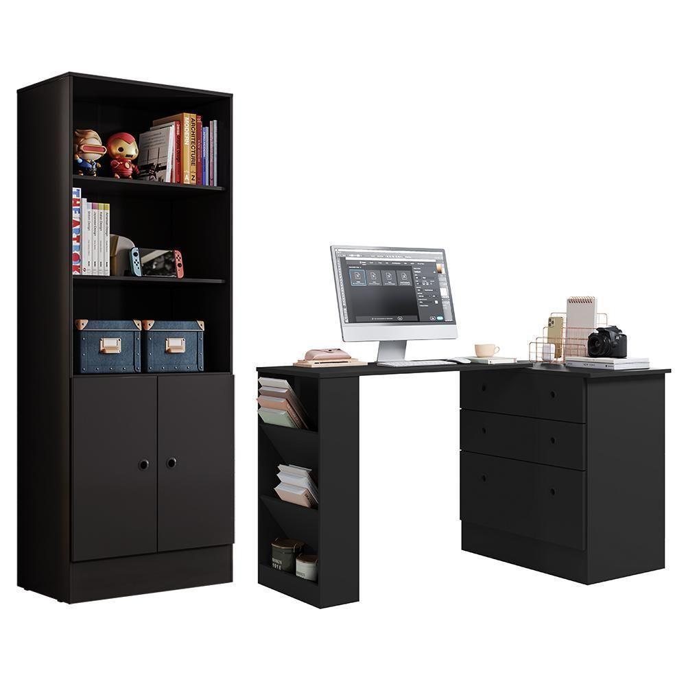 Conjunto Gamer Armário 2 Portas E Mesa Giratória Preto Fosco - Qmovi Preto Fosco - 1