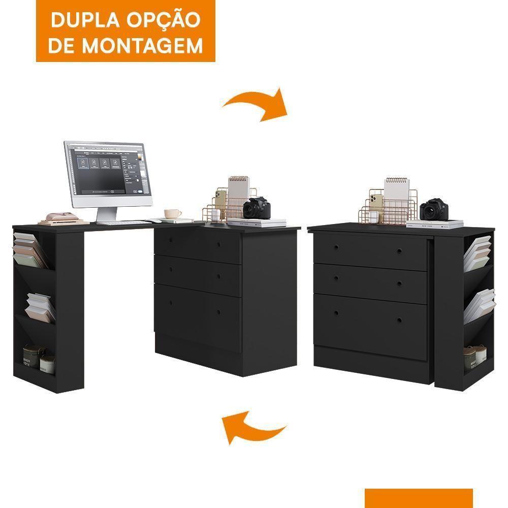 Conjunto Gamer Armário 2 Portas E Mesa Giratória Preto Fosco - Qmovi Preto Fosco - 4