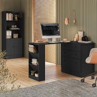 Conjunto Gamer Armário 2 Portas E Mesa Giratória Preto Fosco - Qmovi Preto Fosco - 2