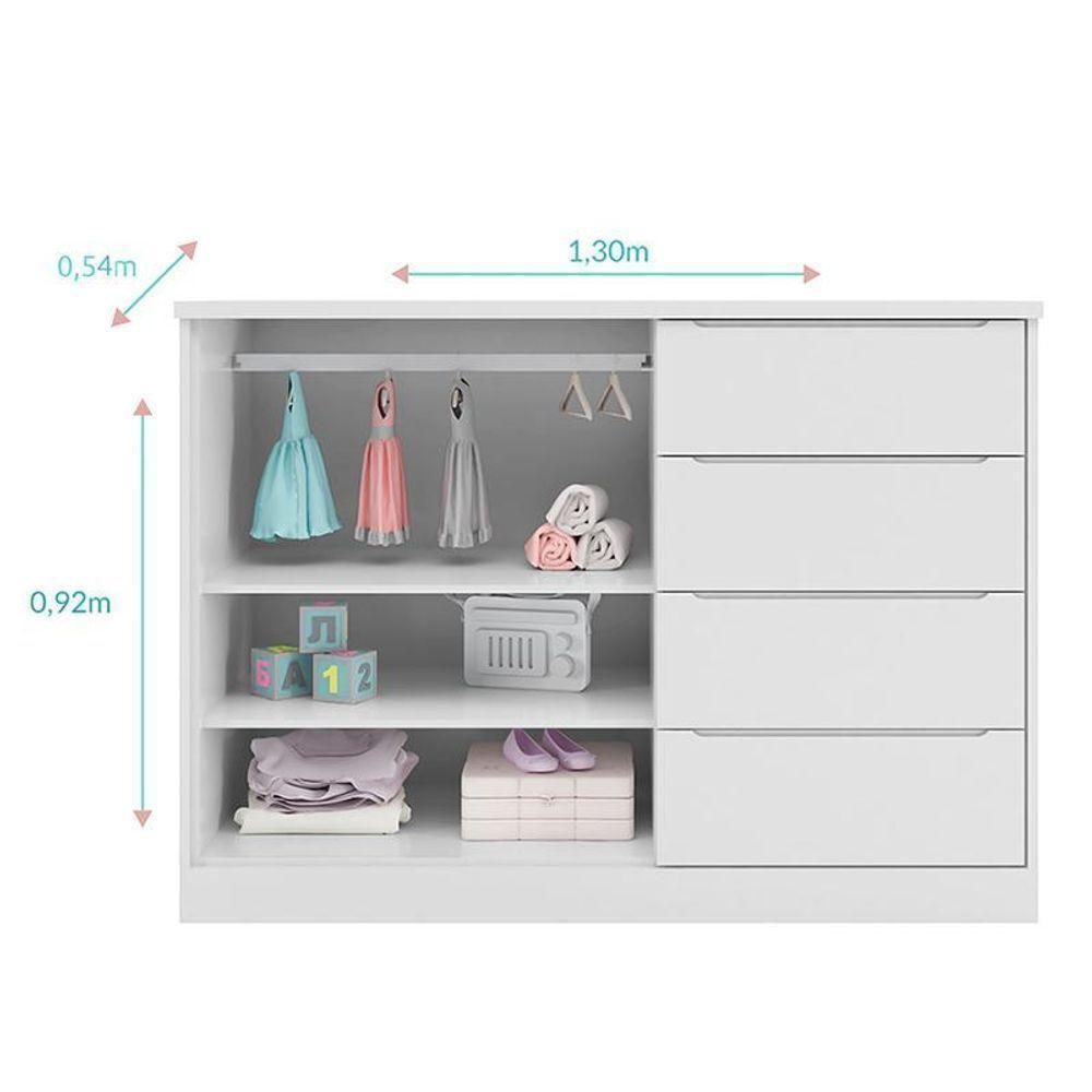 Jogo De Quarto Infantil Pietra Com Guarda Roupa E Cômoda Branco - Pr Baby Branco - 6