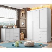 Jogo De Quarto Infantil Pietra Com Guarda Roupa E Cômoda Branco - Pr Baby Branco - 2