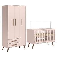 Jogo De Quarto Infantil Q Encanto Retrô Com Guarda Roupa E Berço Rosa - Qmovi Rosa - 1