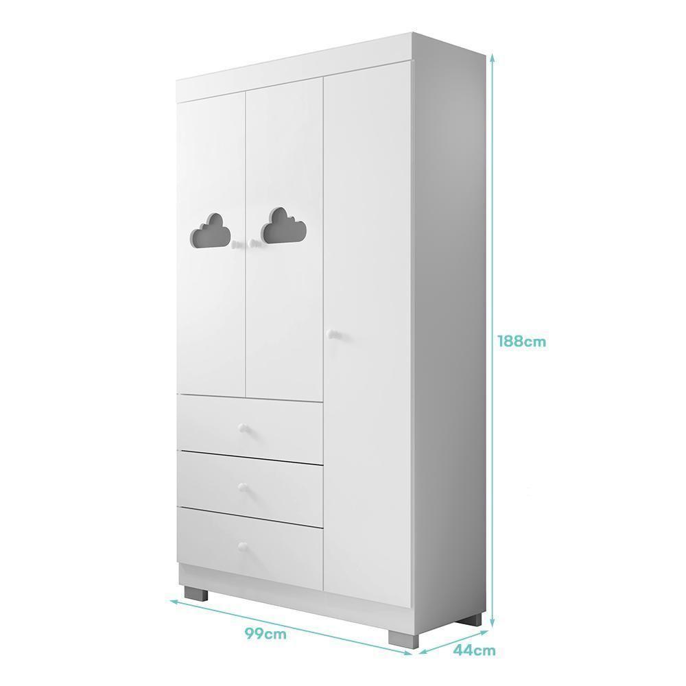 Jogo De Quarto Infantil Ane Com Guarda Roupa 3 Portas E Cômoda Branco - Phoenix Baby Branco - 3