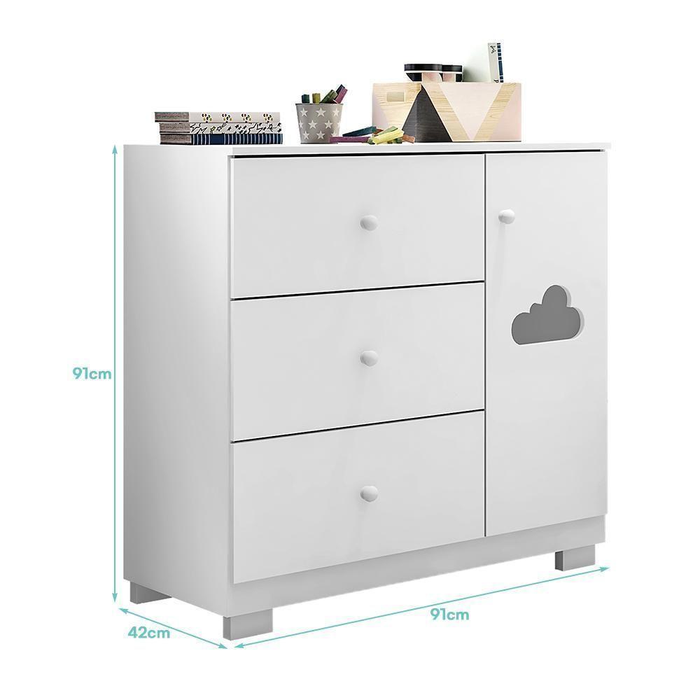 Jogo De Quarto Infantil Ane Com Guarda Roupa 3 Portas E Cômoda Branco - Phoenix Baby Branco - 5