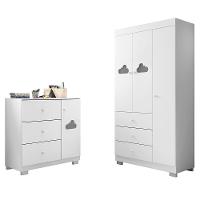 Jogo De Quarto Infantil Ane Com Guarda Roupa 3 Portas E Cômoda Branco - Phoenix Baby Branco - 1