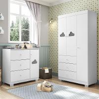 Jogo De Quarto Infantil Ane Com Guarda Roupa 3 Portas E Cômoda Branco - Phoenix Baby Branco - 2