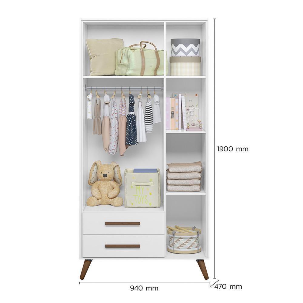 Jogo De Quarto Infantil Q Encanto Retrô Com Guarda Roupa E Berço Branco Acetinado - Qmovi Branco Acetinado - 5