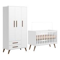 Jogo De Quarto Infantil Q Encanto Retrô Com Guarda Roupa E Berço Branco Acetinado - Qmovi Branco Acetinado - 1