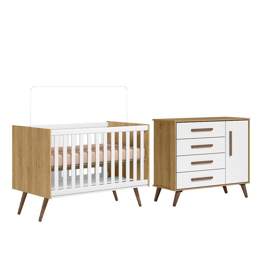 Jogo De Quarto Infantil Q Encanto Retrô Com Cômoda E Berço Freijó-branco Acetinado - Qmovi Freijó-branco Acetinado - 1