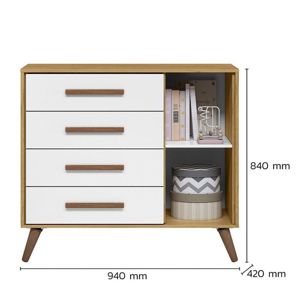 Jogo De Quarto Infantil Q Encanto Retrô Com Cômoda E Berço Freijó-branco Acetinado - Qmovi Freijó-branco Acetinado - 4