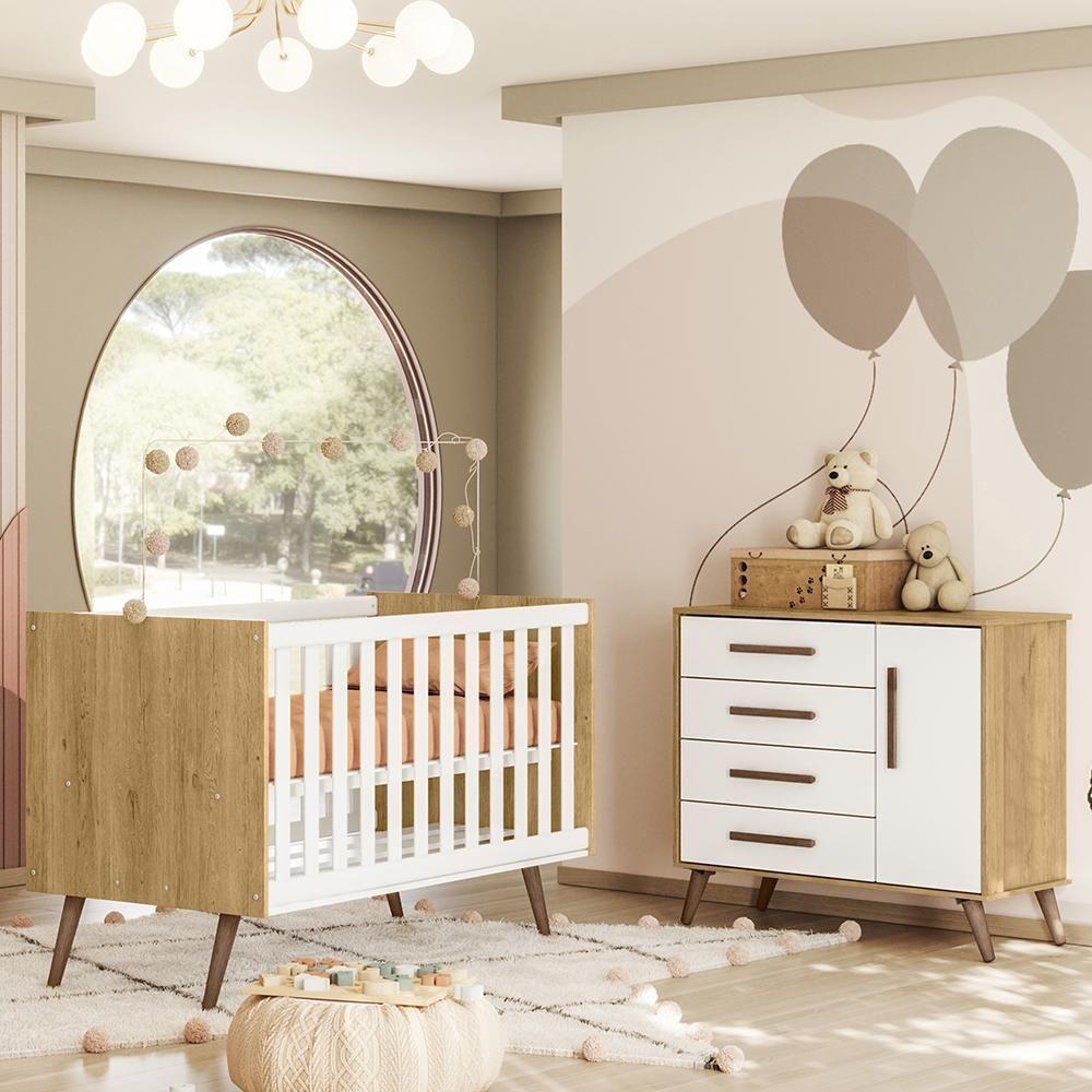 Jogo De Quarto Infantil Q Encanto Retrô Com Cômoda E Berço Freijó-branco Acetinado - Qmovi Freijó-branco Acetinado - 5