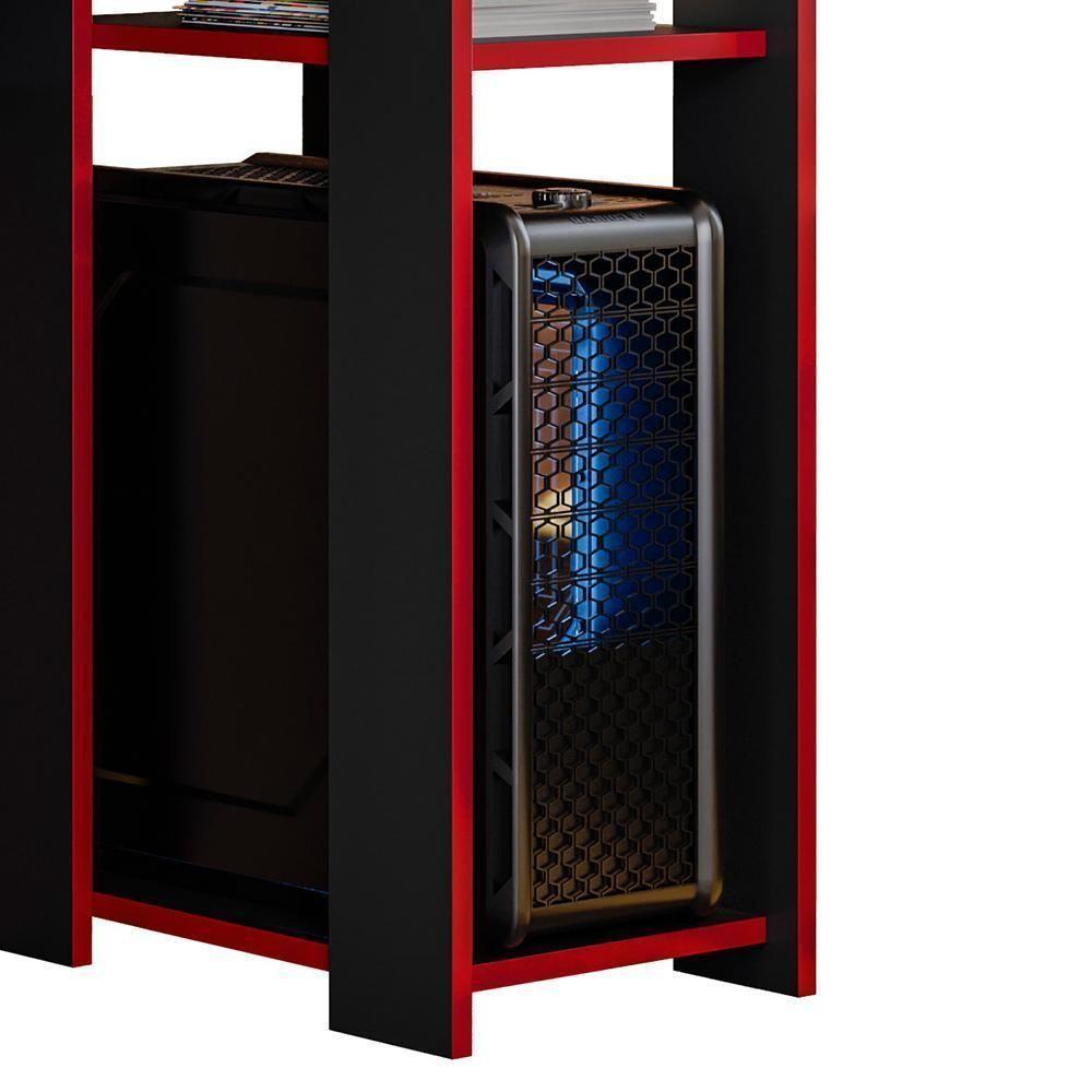 Mesa Para Computador Gamer Slim Preto-vermelho - Peternella Móveis Preto-vermelho - 2