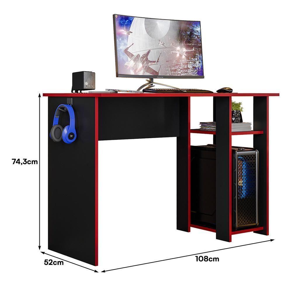 Mesa Para Computador Gamer Slim Preto-vermelho - Peternella Móveis Preto-vermelho - 3