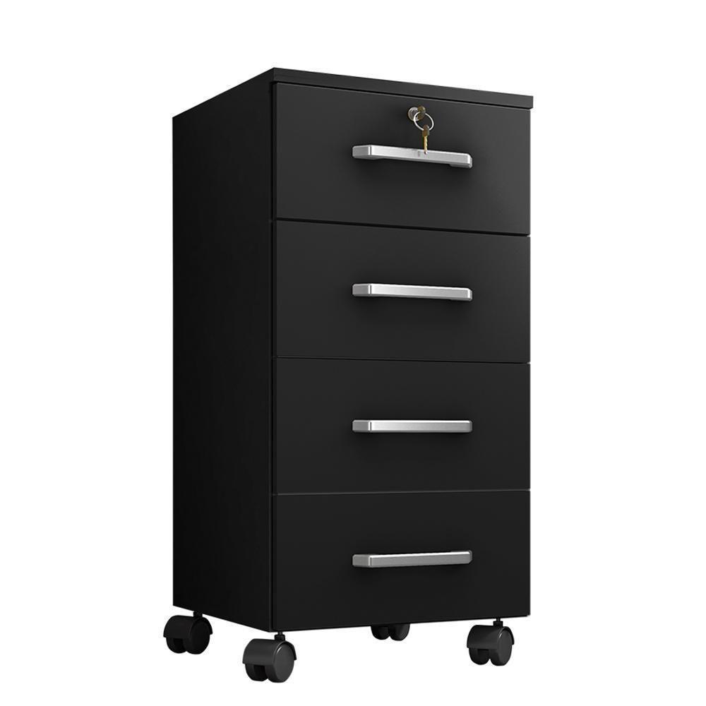 Gaveteiro Gávea 4 Gavetas Preto Trama Com Rodízios - Móveis Leão Preto Trama - 1