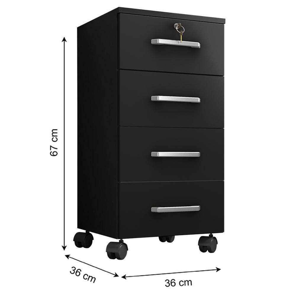 Gaveteiro Gávea 4 Gavetas Preto Trama Com Rodízios - Móveis Leão Preto Trama - 4