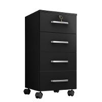 Gaveteiro Gávea 4 Gavetas Preto Trama Com Rodízios - Móveis Leão Preto Trama - 1